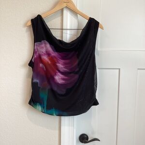 Anthropologie Sloane Sleeveless Cowl-Neck Tank NEW Black Watercolor XL
